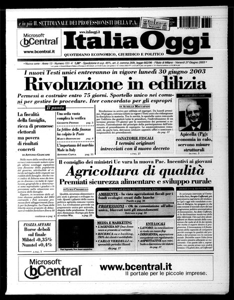 Italia oggi : quotidiano di economia finanza e politica